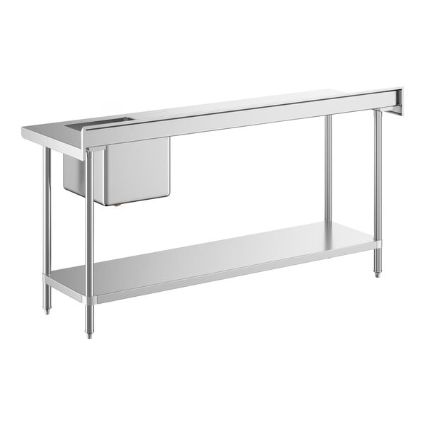 A stainless steel work table with a right-side sink and an undershelf.