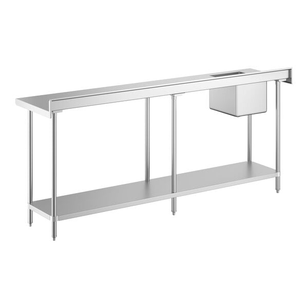 A stainless steel work table with a left-side sink and an undershelf.