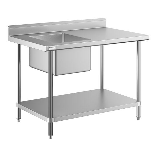 Regency 30" x 48" 16 Gauge Stainless Steel Work Table with Sink and Undershelf - Sink on Left