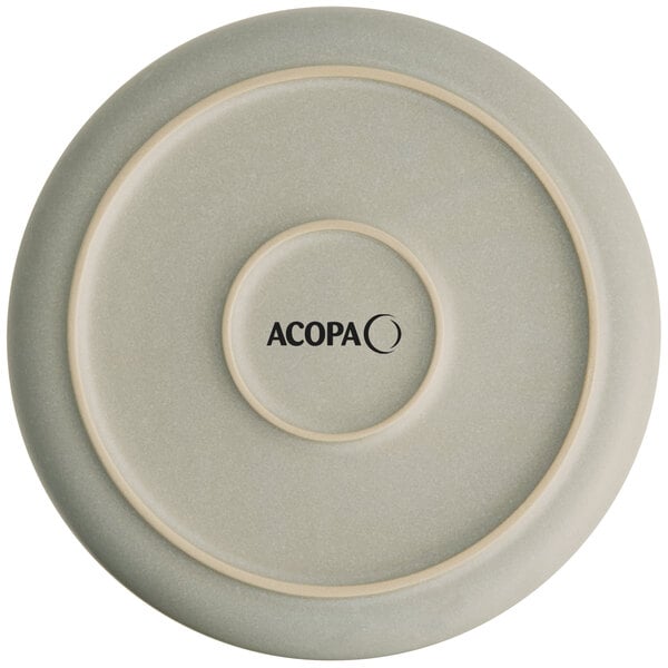 A round, ash gray bowl with a matte finish and the word 'ACOPA' printed in the center.