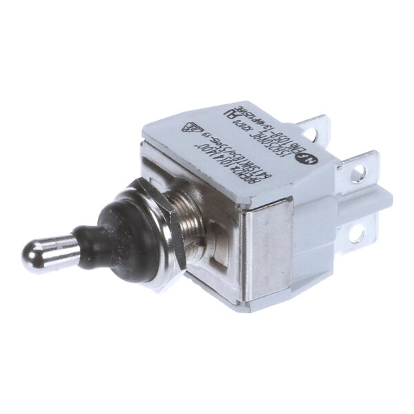 A metal toggle switch with a cap nut, designed for single-phase 115V electrical applications.