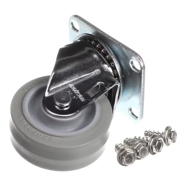 A 3-inch swivel caster wheel kit with mounting plate and screws.