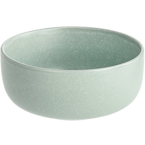 A simple, round, matte light blue bowl with a smooth finish.