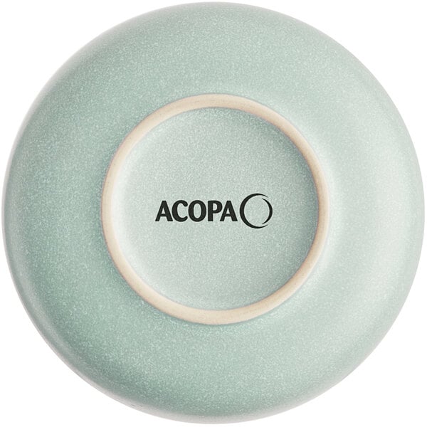 A light blue, matte-finish bowl shown upside down with the brand name 'ACOPA' printed on the bottom.