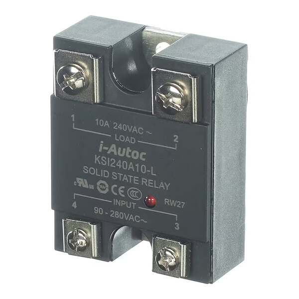 A black solid state relay labeled 'i-Autoc KSI240A10-L' with four screw terminals and a 10A 240VAC rating.