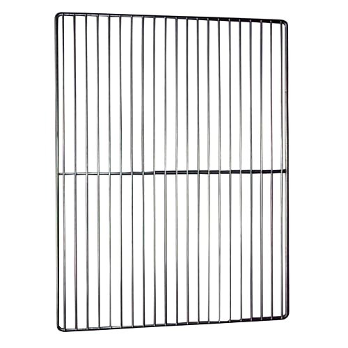 A close-up of a zinc wire shelf grid.