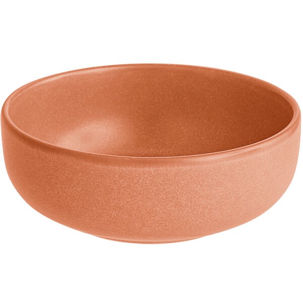 A round, terra cotta-colored bowl with a matte finish.