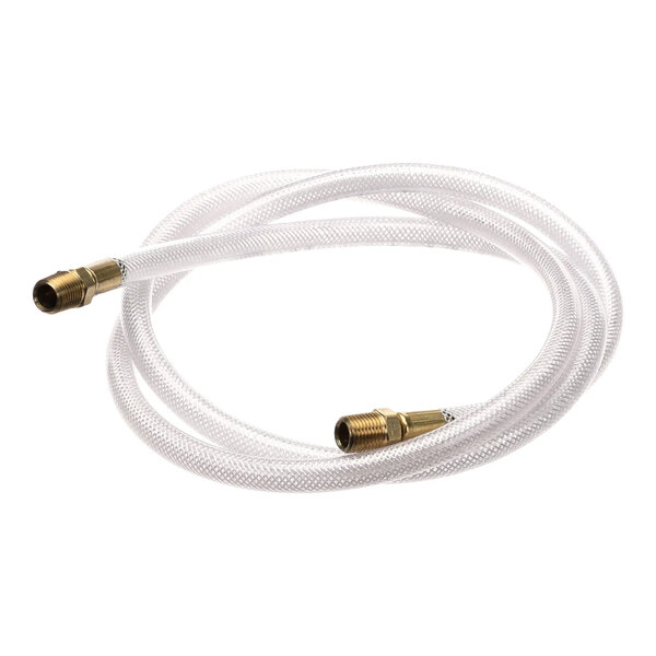 A 5-foot clear braided hose with brass fittings and crimped ends.