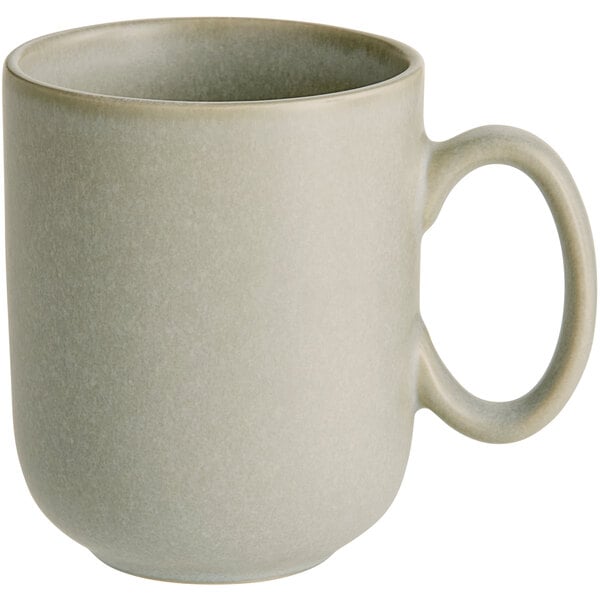 A plain, ash gray mug with a matte finish and a large handle.