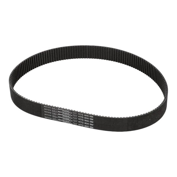 A black HTD drive belt with teeth on the inner surface, labeled with specifications including 'HTD 800 5M' and '30mm'.