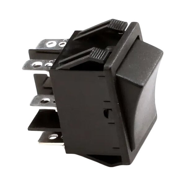 A black Adcraft PW-3 heat/proof rocker switch with multiple metal terminals.