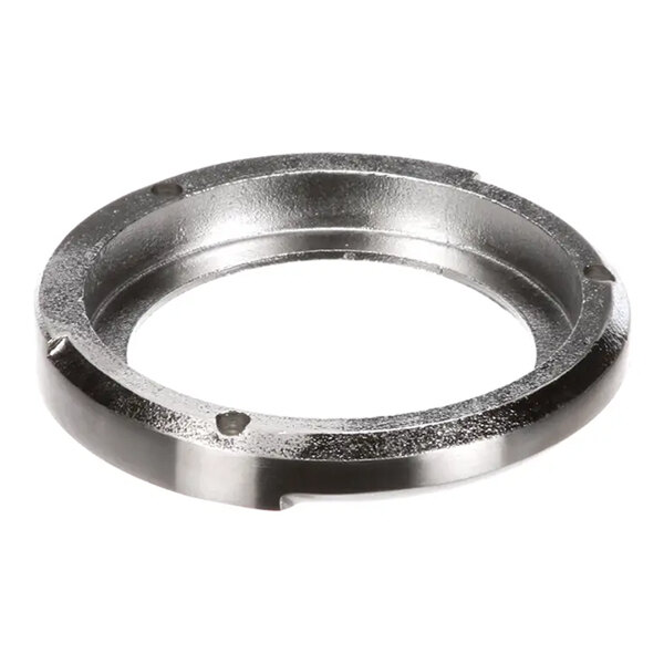 A circular metal retainer ring used for securing a double lip seal in machinery.