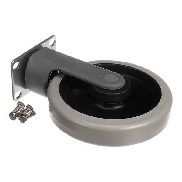 A heavy-duty replacement caster wheel with mounting plate and screws.