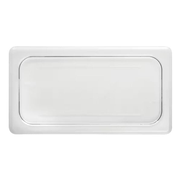A clear, rectangular flat food pan lid designed to fit a 1/3 size food pan.