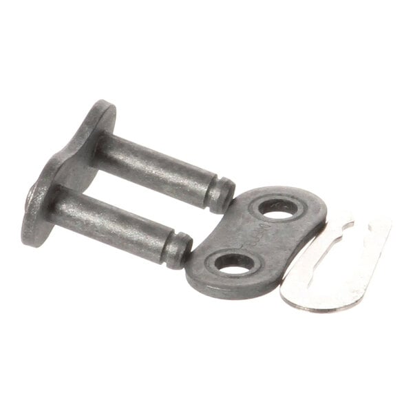 A metal master link for a #50 waterproof chain, including a connecting plate and clip.