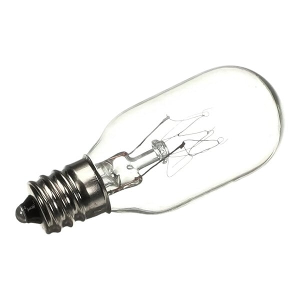 A clear incandescent light bulb with a metal screw base.