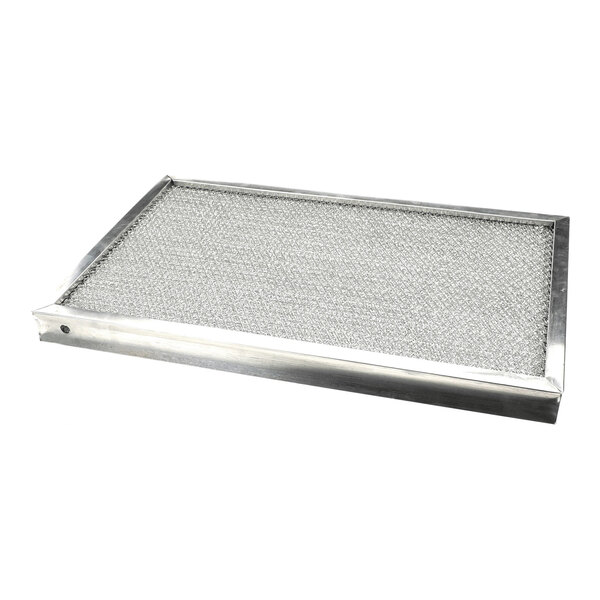 An aluminum air filter with a rectangular metal frame and mesh, measuring 16x25x2 inches.