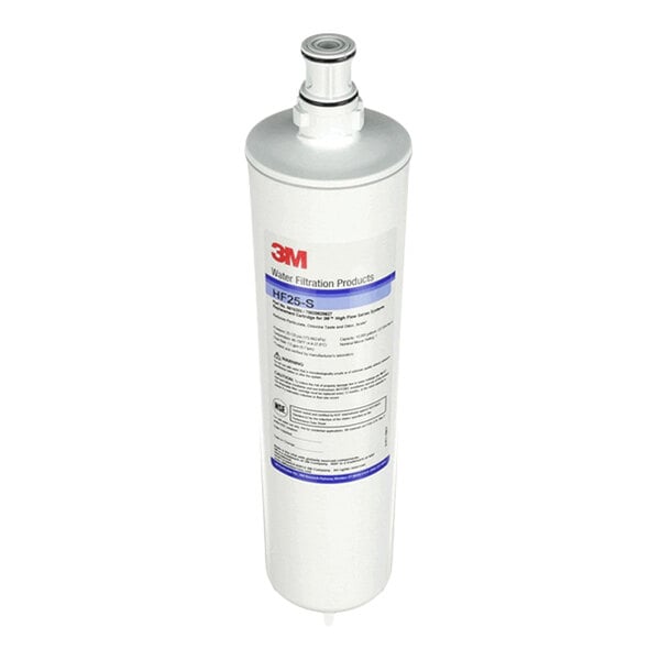 A cylindrical 3M HF25-S water filter cartridge used for water filtration systems.