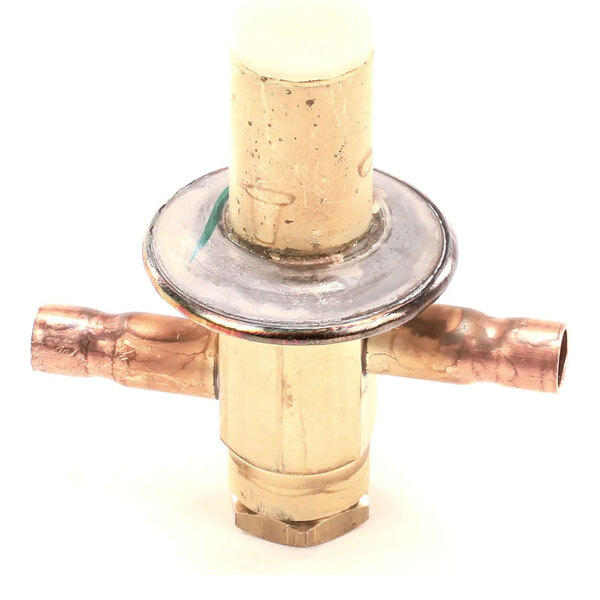 A brass and copper expansion valve for refrigeration systems.