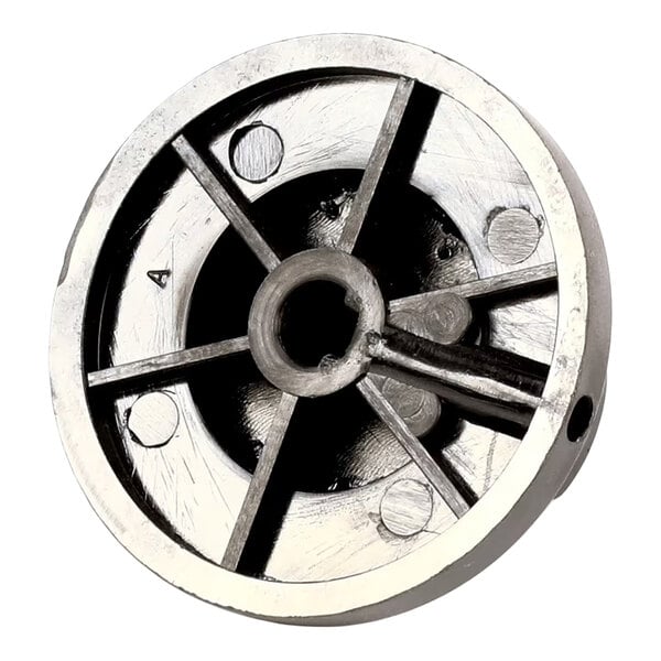 A round metal gas valve knob with spokes, designed for on-off control, compatible with Bakers Pride equipment.