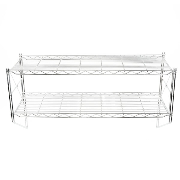 a metal shelf with two shelves