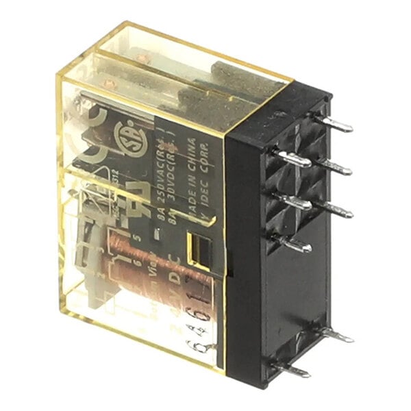 A Cambro S15001 Camduction relay with a transparent casing and multiple metal pins for electrical connections.