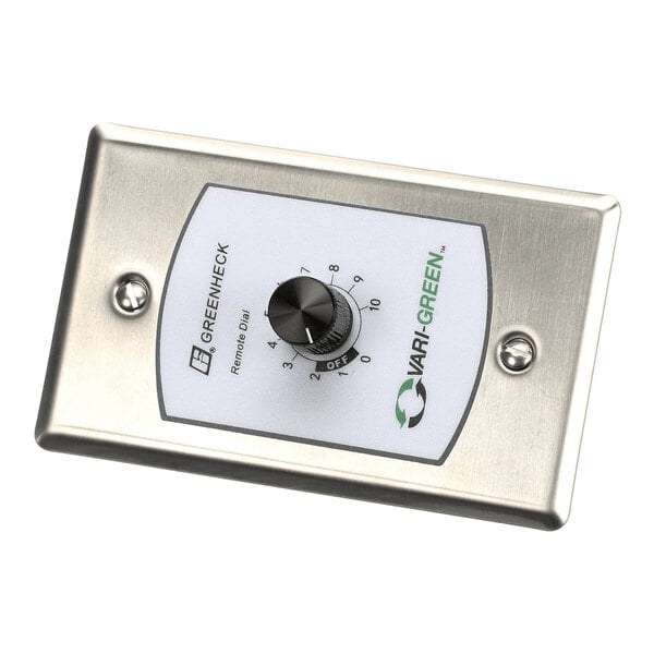 A wall-mounted remote dial control with a knob and labeled settings, used for adjusting ventilation equipment.