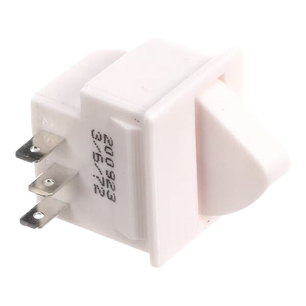 A white Arctic Air 3-wire door switch with three metal prongs for electrical connections.