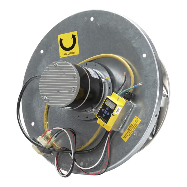 A motor plate assembly with a 3/4 horsepower motor and attached wiring, designed for use in ventilation or exhaust systems.