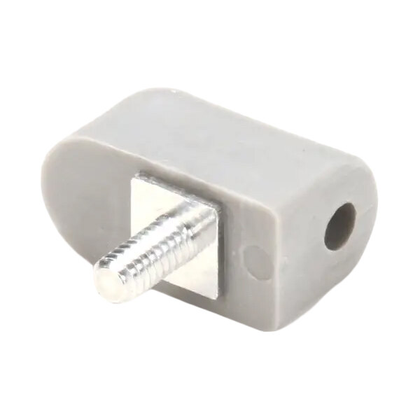 A gray left hand safety cover hinge with a threaded metal stud and a hole, designed for use with Biro T3067 equipment.