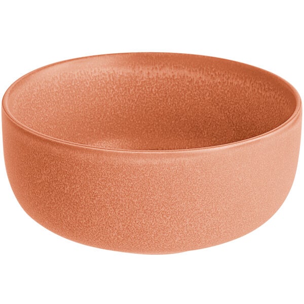 A round, terra cotta-colored bowl with a matte, slightly textured finish.