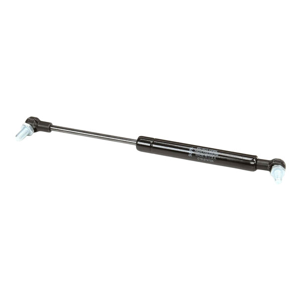 A black gas lift strut with metal end fittings, used for supporting or lifting equipment components.