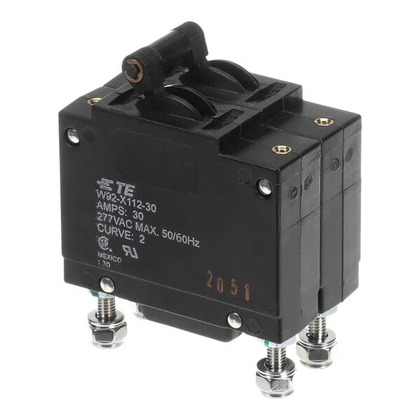 A Cambro S21001 breaker switch with a black plastic body and three metal terminal connectors.