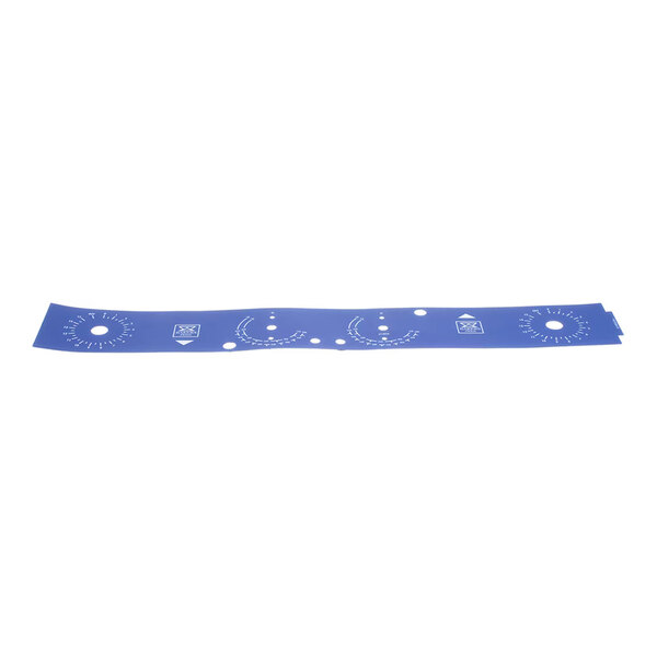 A blue overlay strip with white printed symbols and markings, designed for use with Bakers Pride equipment.
