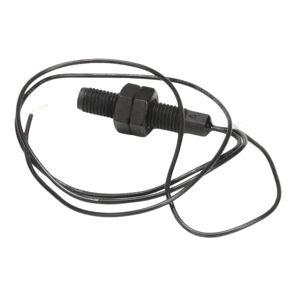 A black interlock safety reed switch with attached wires.