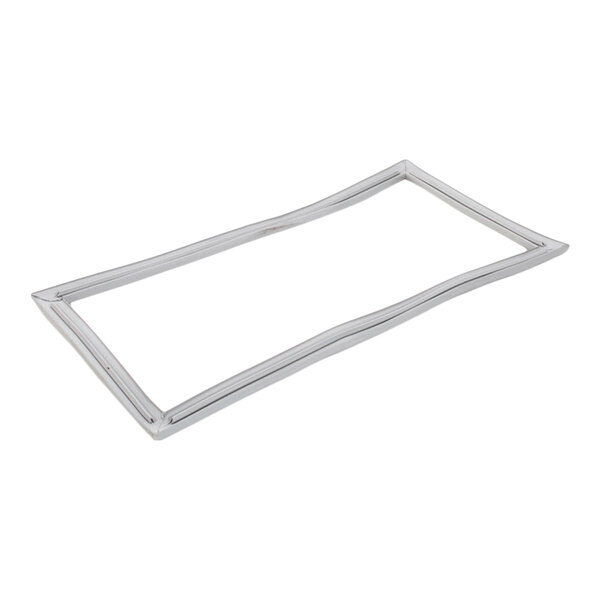 A rectangular metal door gasket with slightly wavy edges.