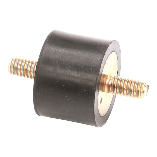 A cylindrical rubber vibration isolator with double-ended threaded metal studs.