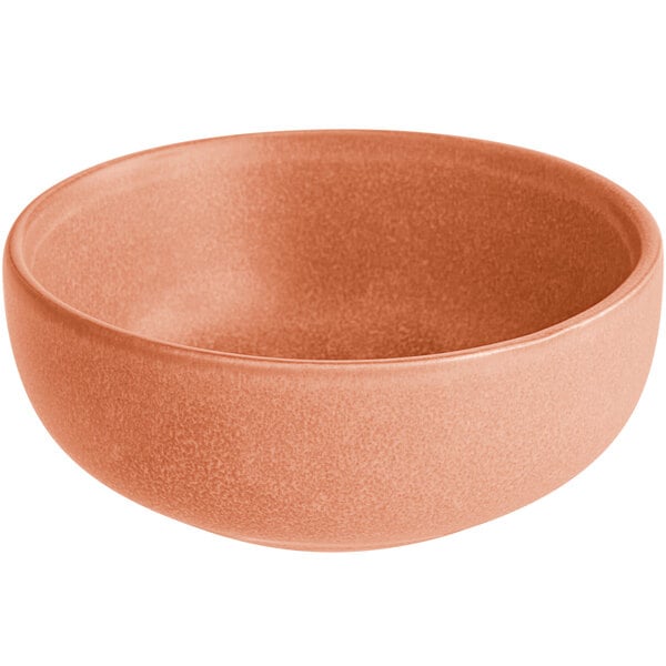 A round, terra cotta-colored bowl with a matte finish.
