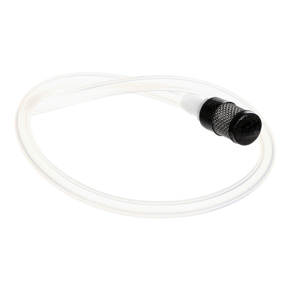 A clear flexible tube with a black connector, used as a milk double pick-up assembly for beverage systems.