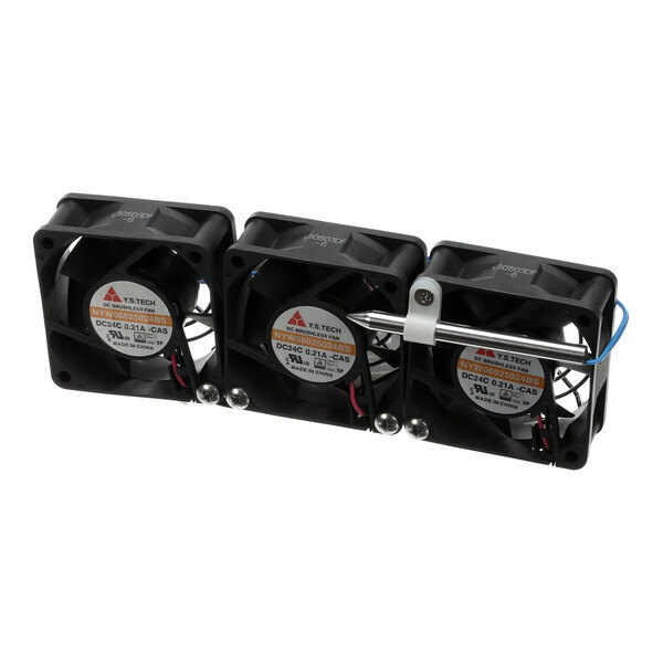 An assembly of three internal cooling fans mounted together, used in Concordia Beverage Systems equipment.