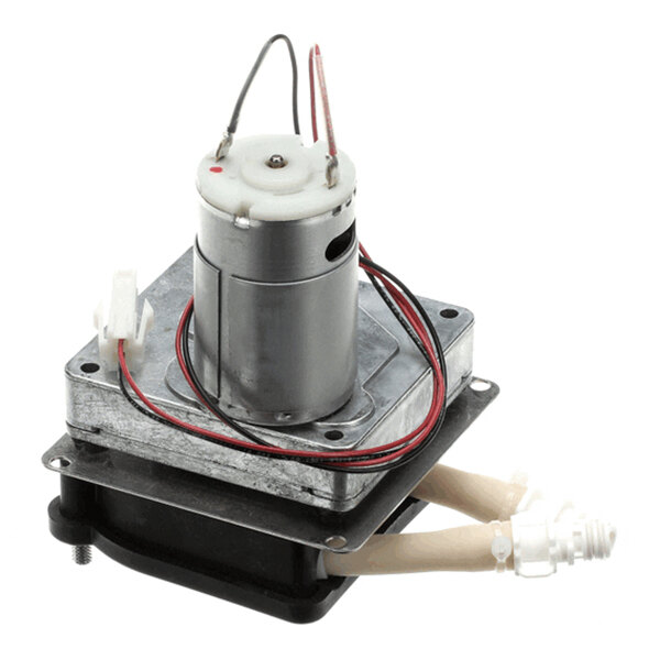 An assembly pump for syrup, model X6, used in Concordia Beverage Systems.