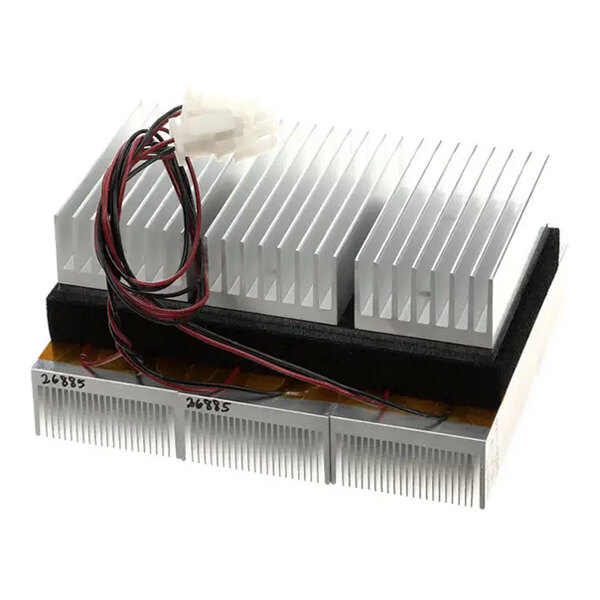 An aluminum refrigeration module assembly with attached wiring and connector, used in beverage systems.