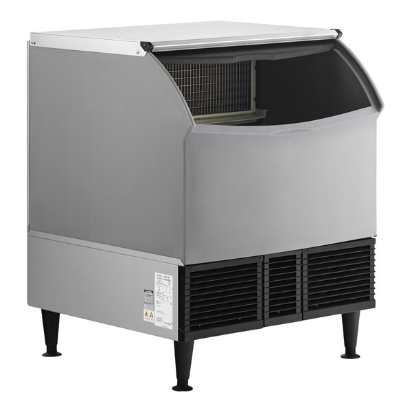An undercounter air-cooled ice machine with a built-in storage bin.