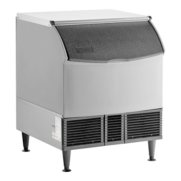 An undercounter air-cooled ice machine with a built-in storage bin.