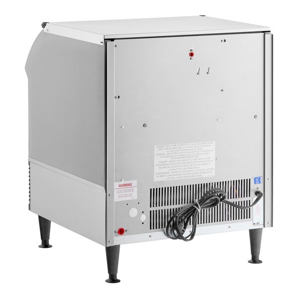 An air-cooled undercounter ice machine with a stainless steel exterior and a power cord, designed for commercial use.