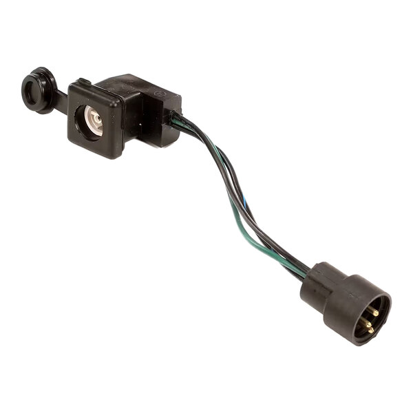 A black electrical harness with a socket and wiring, used for shelf lighting applications.