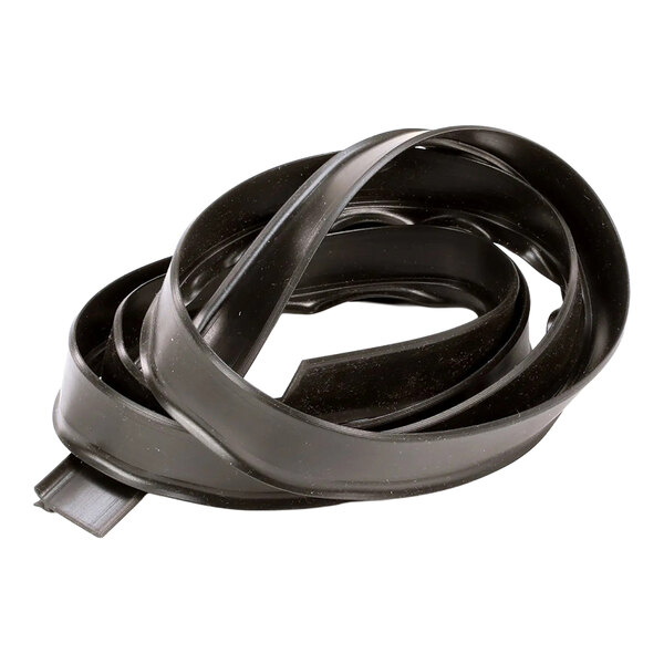 A coiled black glass edge seal made of flexible material.