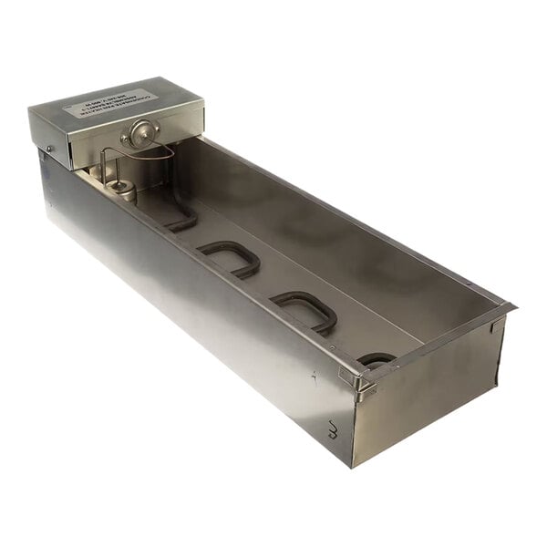 A stainless steel condenser pan designed for commercial refrigeration systems.
