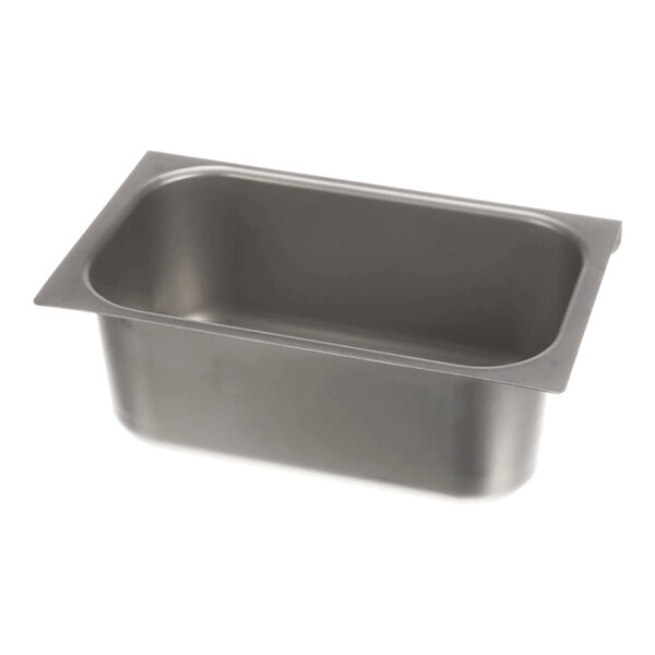 A rectangular stainless steel grease cup with rounded corners and a flanged rim.