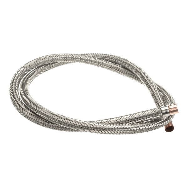 A flexible metal braided hose with open ends.